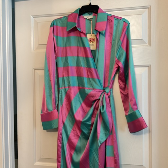 Entro Pink and Green Striped Dress Sz M - Picture 2 of 3